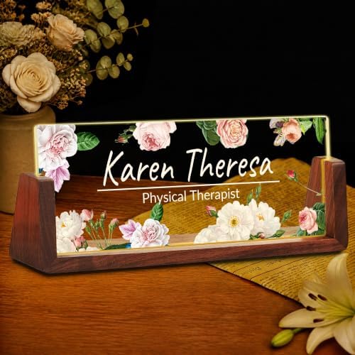 Custom Name Plate for Desk with LED Walnut Frame, Office Desk Decor by Unknown