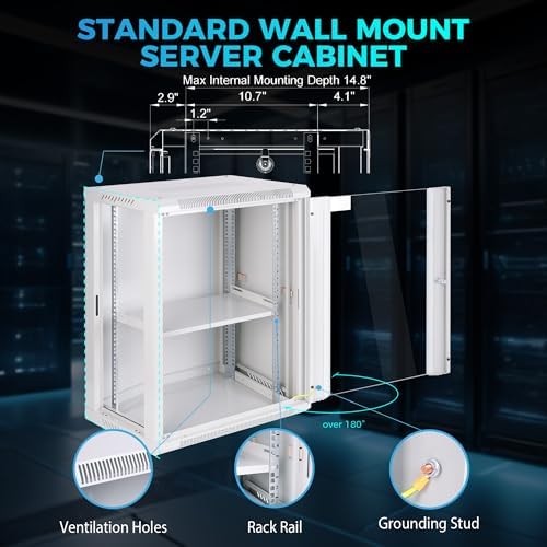 15U Wall Mount Server Rack 450mm Deep Network Cabinet, Lockable - Image 4