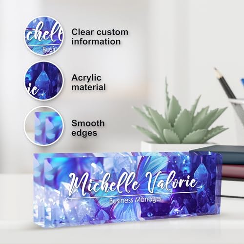 Personalized Name Plate for Desks, Custom Desk Name Plates, Acrylic Name Plate Office Desk Accessories, Personalized Office Gifts for Coworkers Teachers, Employee Appreciation Gifts (Crystal Butterfly) - Image 3