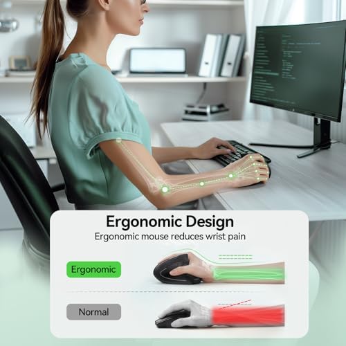 TECKNET Wireless Ergonomic Mouse, Vertical Computer Mouse for Wrist Comfort, Rechargeable Optical Mouse with Adjustable DPI（4800）, Silent Click, 6 Buttons, USB Receiver for Laptop, Desktop, PC, Mac - Image 2