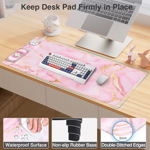 Wireless Charging Mouse Pad with Phone Holder, 31.5"x15.8" in, Pink Marble - Image 6