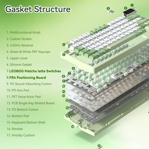 Aula Nova75 Mechanical Gaming Keyboard,Wireless Green Keyboard with Knob - Image 5