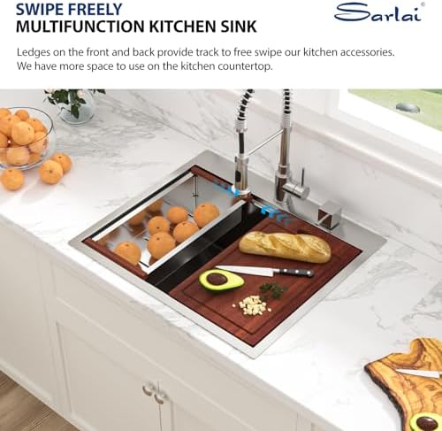 Sarlai 25 Kitchen Sink Drop-In Workstation - 25 x 22 Inch Topmount Ledge Stainless Steel 16 Gauge Single Bowl Over Counter for Kitchen, Laundry, Utility Room - Image 4