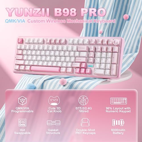 YUNZII B98 PRO 96% Wireless Mechanical Keyboard(Pink, Candy Switch) - Image 2