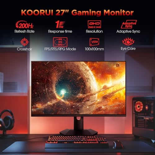 KOORUI 27 inch Mini-LED IPS Gaming Monitor, 200Hz 1ms, QHD 1440P HDR1000 - Image 2