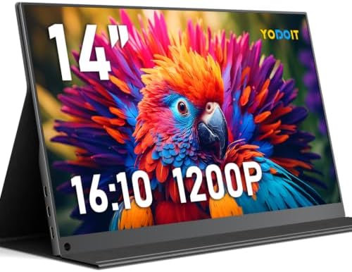 Yodoit Portable Monitor for Laptop 1920×1200 14" FHD Travel IPS Screen Display with USB Type C Port and Built-in Speakers with Cover Compatible with PC, MacBook, Xbox by Stayconnectedstayproductive