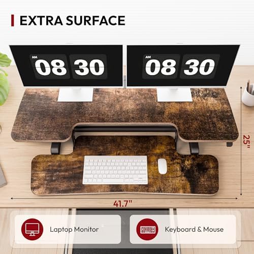 SANODESK 42" Extra Large Standing Desk Converter, Effortless Lift Sit-Stand Riser, Heavy Duty Multi-Device Workstation, Spacious Ergonomic Desktop Riser, Rustic Brown - Image 6