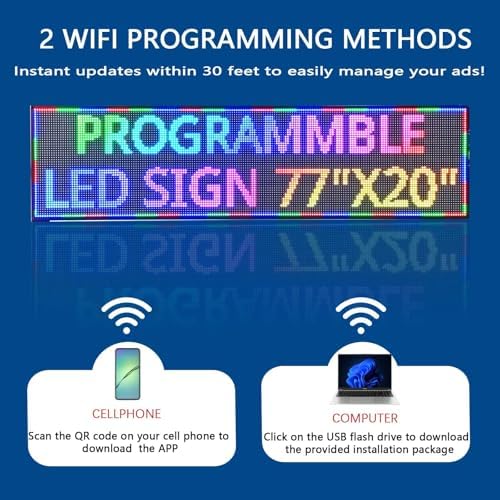 HS Programmable Scrolling Led Sign, Digital Signs Outdoor Waterproof ,Electronic Message Display Board ,Open neon Signs, Full Color High Brightness Big P10 77’’x20’’for Business Store Advertisement Public, APP control - Image 6