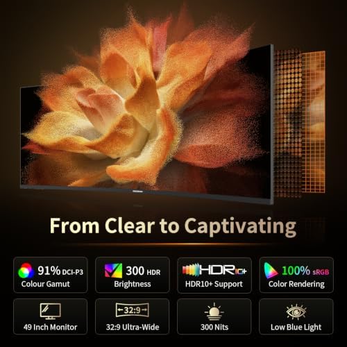 Deco Gear 49” Ultrawide Curved Monitor, 144Hz 32:9 Dual FHD 3840×1080, R1500, 3000:1 VA Super Wide Screen, Adaptive Sync, HDR400, USB-C 65W, 3ms, HDMI/DP, PBP/PIP KVM Work Gaming Display, Laptop & PC - Image 3