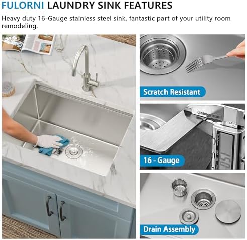 24"x18" Undermount Laundry Utility Sink Workstation - Image 7