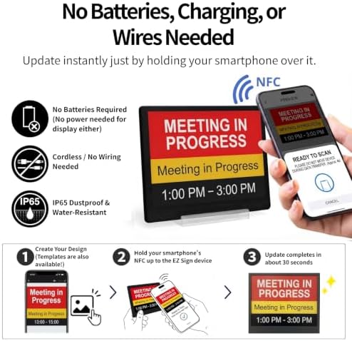 [Santek] EZ Sign NFC E-Paper Display – No Battery, Ultra-Thin 0.13”, Rewritable 4-Color Digital Display, App-Controlled (iOS/Android/PC), IP65 (Black, 4,2 inch) - Image 2
