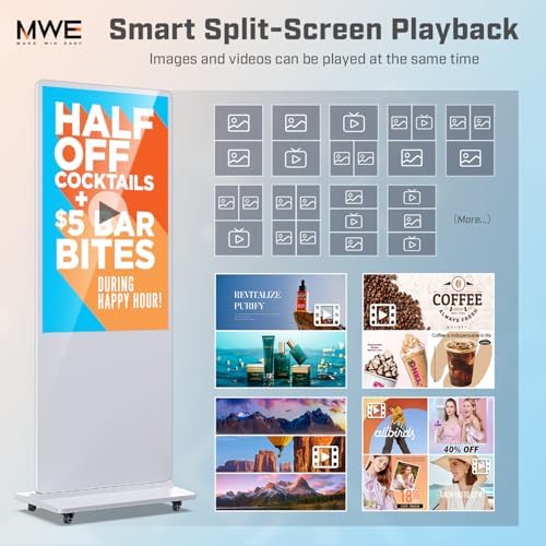 MWE 32 Inch Digital Signage Advertising Display Kiosk, CMS System, LCD Screen Indoor Floor Standing Commercial Totem Vertical Poster Android OS, White - Image 6