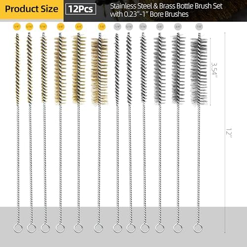12Pcs Stainless Steel & Brass Wire Tube Brushes Bottle Brush Set - Image 2