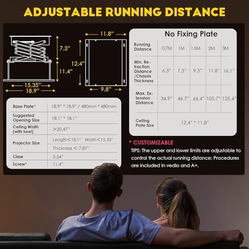 CGOLDENWALL 3M Ultra-Thin Hidden Motorizerd Projector Mount 44lbs Electric Projector Lift, 18.9" Baseplate Customizable, Auto-sync with Projectors,Remote Control (Running Distance: 3 M/ 118.11") - Image 6