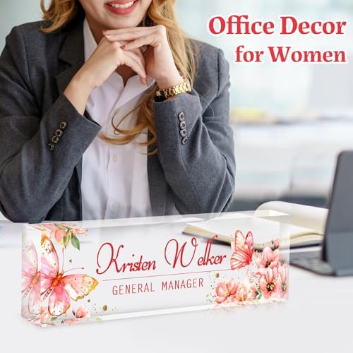 Custom Office Name Plate for Desk - Desk Name Plate Personalized Gifts for Coworkers, Boss, Employees, Teacher, Nurse - Office Desk Decor for Women Men - Employee Appreciation Gifts (Pink Butterfly-2) - Image 3