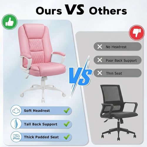 Executive Office Chair, Home Computer Desk Chair, PU Leather, Pink - Image 6