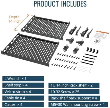 TECMOJO 16U Open Frame Network Rack for IT &AV Gear, AV Rack 4-Post with casters, Mobile 16U Rack with 2 PCS 1U Server Rack Shelf & Mounting Hardware, for 19" Network,Audio and Video Device - Image 6