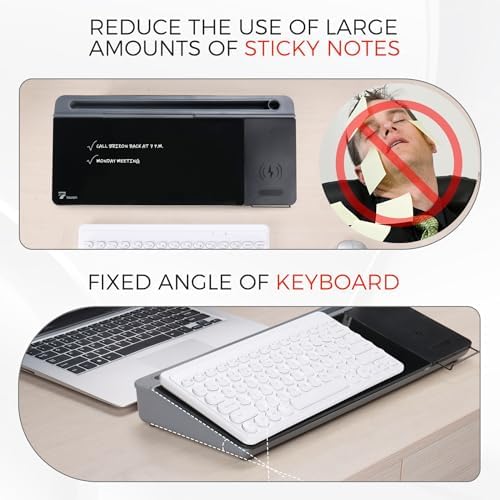 TOWON Glass Desk Whiteboard 16x7 in, Wireless Charger and Storage, Black - Image 4