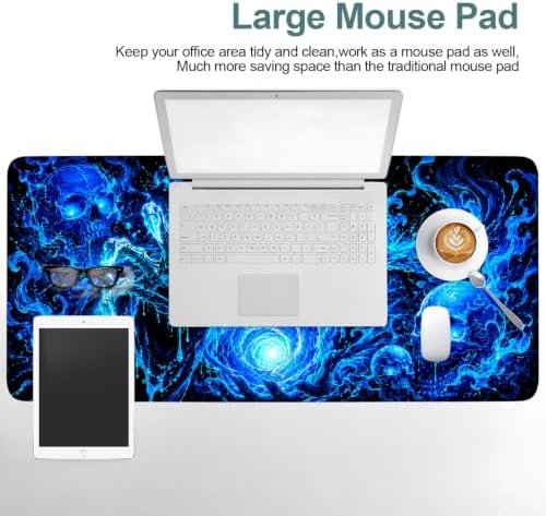 Blue Neon Skull Extended Gaming Mouse Pad 35.4"x15.7" Large Extended Pad Desk Mat Anti-Slip Rubber Base & Durable Stitched Edges for Gamers Smooth Mouse Pad Writing Surface for Desk Office/Home - Image 7