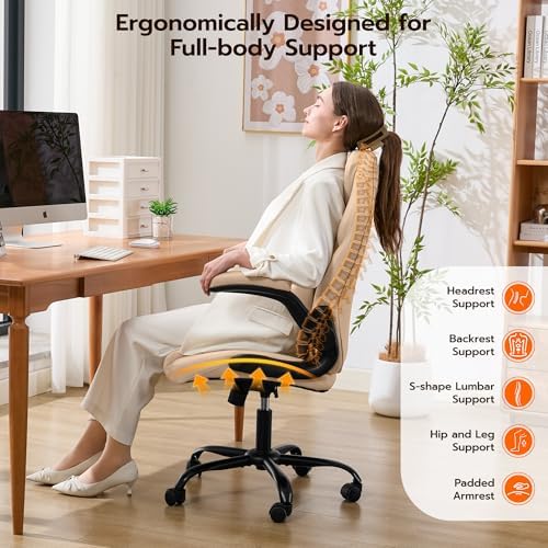 Ylzyxal Office Desk Chair, Ergonomic Computer Chair with Padded Flip-Up Arms and Adjustable Lumbar Support, PU Leather Executive Chair with Tilt Lock and 360° Swivel Rolling Wheels for Work, Study - Image 5