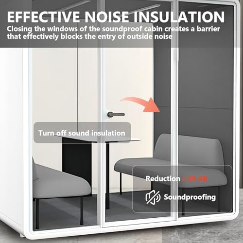 Office Sound Booth with Audio Privacy - Portable Soundproof Booth Includes White Frame with Curved Corners,Soundproof Room with Light,Fans, Magnetic Door Lock for Negotiation Room (70.08IN) - Image 3