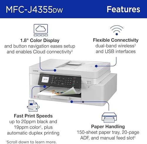 Brother INKvestment 4355 Wireless Color Inkjet All-in-One Printer with 1.8” Color Display and Manual Feed Slot | Includes Refresh Subscription Trial(1) (MFC-J4355DW) - Image 3