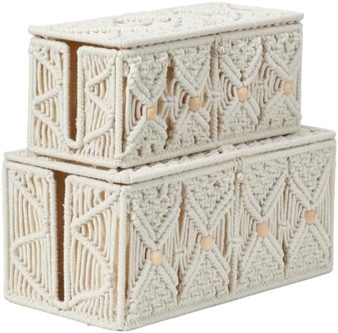 2PCS Cable Management Box Handmade Macrame Cord Organizer Basket by VinneGenzz