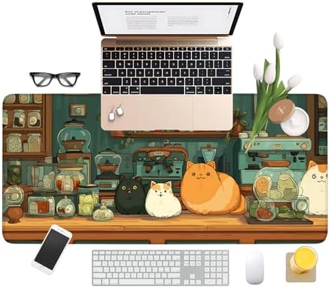 Cute Cat Gaming Mouse Pad 35.4"x15.7" Large Extended Pad Desk Mat Anti-Slip Rubber Base & Durable Stitched Edges for Gamers Smooth Mouse Pad Writing Surface for Desk Office/Home - Image 3