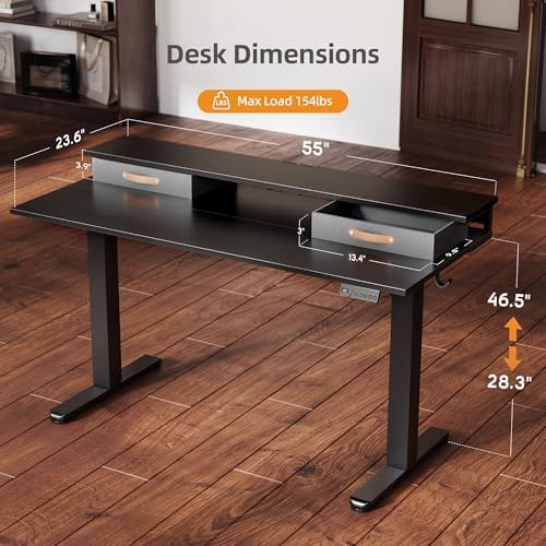 Seang Electric Standing Desk with 2 Drawers, 55 Inch, Natural - Image 2
