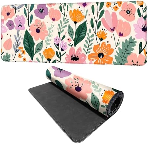 Floral Mouse Pad XXL – Large Extended Desk Mat with Cute Hand-Drawn Flowers,Non-Slip Mousepad for Office, School, Workstation, Gift for Women & Teens, 31.5 x 11.8 in by THISFIND