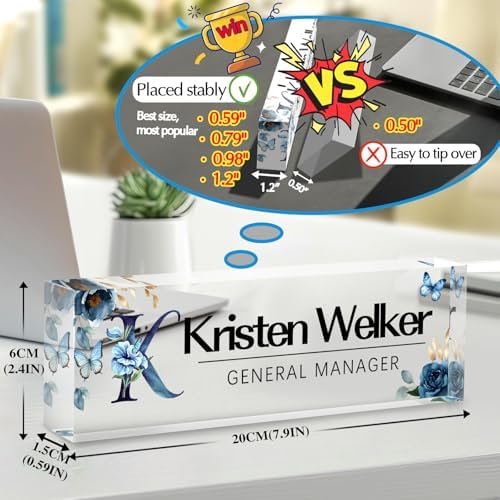 Custom Office Name Plate for Desk - Desk Name Plate Personalized Gifts for Coworkers, Boss, Employees, Teacher, Nurse - Office Desk Decor for Women Men - Employee Appreciation Gifts (Blue Butterfly) - Image 2