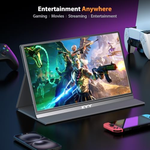 KYY Portable Monitor 15.6" 1080P Computer Monitor Screen Extender w/Cover - Image 4