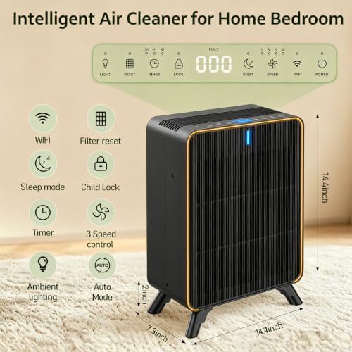 Smart APP Air Cleaner Large Room Air Purifiers 2450 sq.ft, Black - Image 6