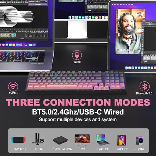 X98 PRO Wireless Mechanical Keyboard,Hot Swappable Custom Keyboard with Number Pad,Linear Switches,Tri-Mode BT5.0/2.4GHz/USB-C,RGB Backlit Computer Gaming Keyboards for Win/Mac/PC - Image 2