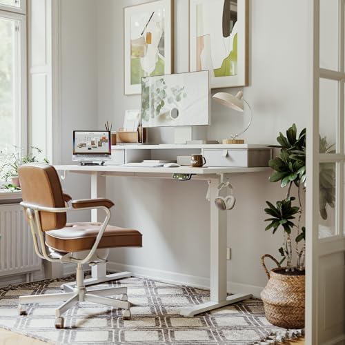 Agilestic 48 x 24 Inches Electric Standing Desk with 2 Storage Drawers, Adjustable Height Sit and Stand Computer Table with Splice Board, White - Image 2