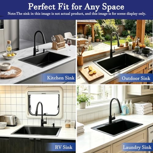 VAPSINT 28x18 Inch Black Drop In Kitchen Sink, 28 Inch Gunmetal Black Top Mount Extra-Thick Stainless Steel Single Bowl Sink RV Laundry Utility Prep Sink with Drain Strainer & Metal Grid - Image 3