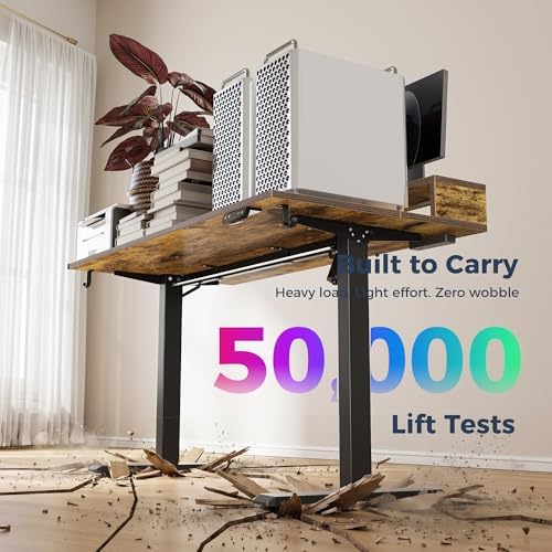 Klicelor Electric Standing Desk with Shelf, 55 Inch Height Adjustable Desk with Power Outlets & LED, Sit Stand Up Table with Monitor Stand, Computer Workstation for Home Office, Rustic Brown - Image 4