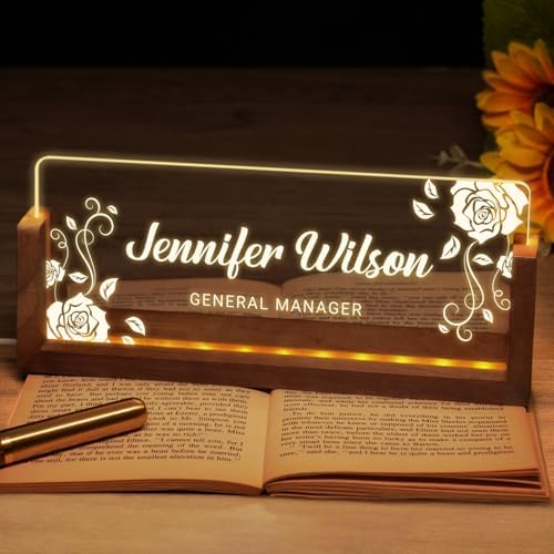 Desk Name Plate Personalized, Custom Acrylic Name Plate for Desk, Office Decor for Women Men, Appreciation Gifts for Coworkers Boss Teacher - Light-Up Name Plaque by Ueedklaayy