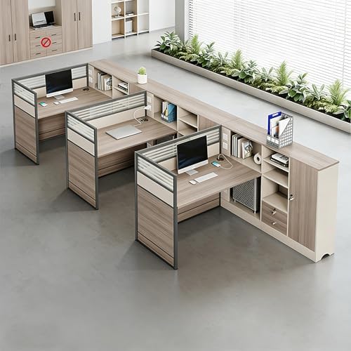 Modern Office Cubicle Workstation Desk with Tempered Glass Privacy Panels, USB Charging Hub & Cable Management,Multi-Person Modular Computer Desk for Commercial Office (D-Right, Three Person-F) by Unknown