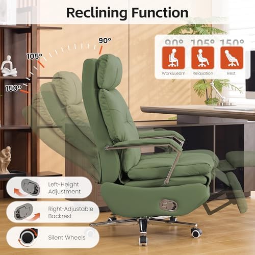 HUBSON 360° Swivel Big and Tall Faux Leather Executive Office Chairs, Green - Image 3