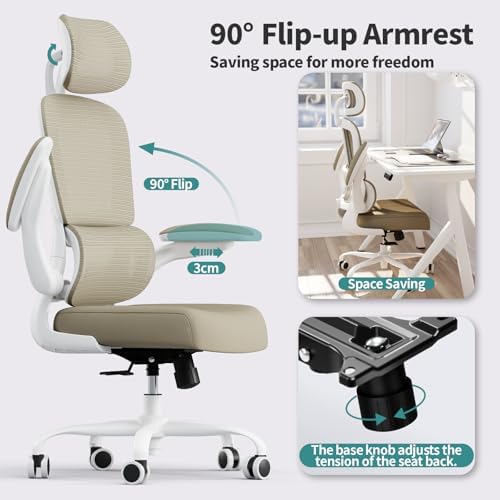 TRALT Office Chair Ergonomic Desk Chair with Lumbar Support Khaki, 1 - Image 6
