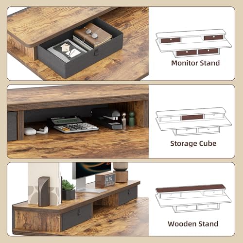 TIQLAB 55 * 28 Inch Standing Desk with Four Drawers, Electric Sit Stand Table, Stand Up Desk Adjustable Height with Storage Shelf, Splice Board, Rustic Brown - Image 4