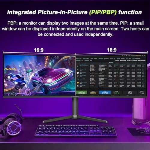 Amzfast 49 Inch Curved Monitor 120Hz DQHD (5120x1440) Ultrawide Gaming Monitor, 120% sRGB, 1500R, 1ms MPRT, HDR, Adaptive Sync, PIP/PBP, Height Adjustable, HDMI 2.0/DP 1.4, VESA 75x75, AMZG49C7U - Image 6
