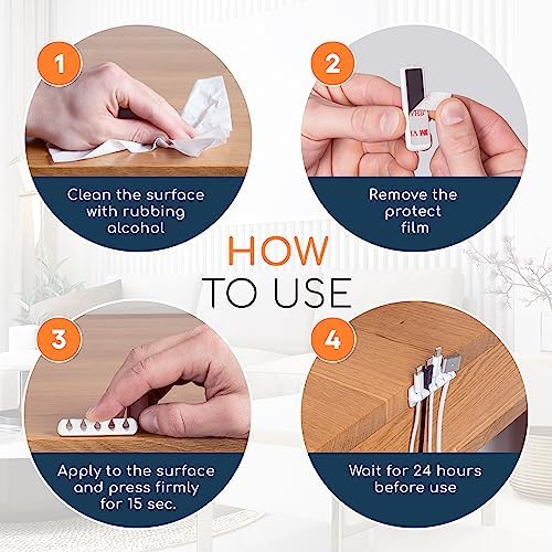 Cord Organizer for Desk, Nightstand Cable Holder, 20 Pack, Multislot, White - Image 6