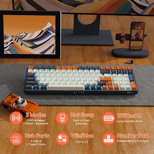RK ROYAL KLUDGE RK100 Wireless Mechanical Keyboard RGB Backlit Bluetooth5.1/2.4G/Wired 96% Full Size 100-Key Hot Swappable Gaming Keyboard Blue Switch Carbon - Image 5