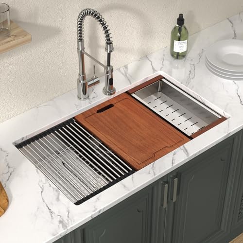 Lordear 28 Inch Undermount Kitchen Sink Stainless Steel 16 Gauge T304 Stainless Steel Workstation Sink Single Bowl One Basin Handmade Sinks Under Counter, 28x19x10 Inch - Image 2