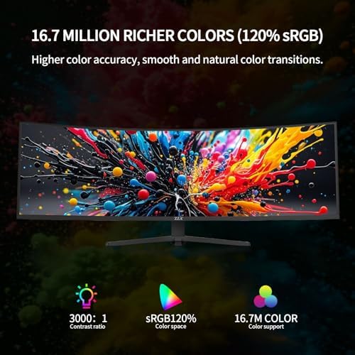 ZZA Ultrawide 49 Inch Curved Monitor 5120×1440P 165Hz Large Computer Monitor 5K Dual Quad High Definition 1500R Curved AMD FreeSync 120% sRGB Height Adjustable, HDMI 2.1 & DP 1.4, VESA Mount, Black - Image 4