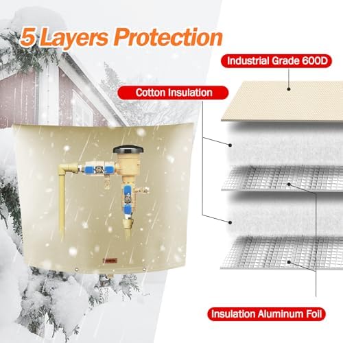 TOHONFOO Backflow Preventer Cover, Pipe Freeze Insulation, 34"Wx24"H, Beige - Image 5