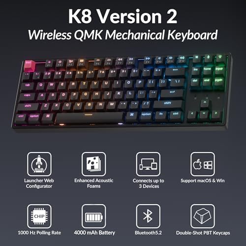 Keychron K8 V2 Wireless RGB Mechanical Keyboard, 87-Key TKL Layout, QMK Launcher Custom, Hot-Swap Brown Switch, Shine-Through Keycaps, Bluetooth 5.2 & Wired, Aluminum Frame, for Mac/Windows/Linux - Image 2