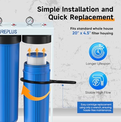 PUREPLUS 20" 3-Stage Whole House Water Filter, Pleated, GAC & Iron Reduce - Image 4